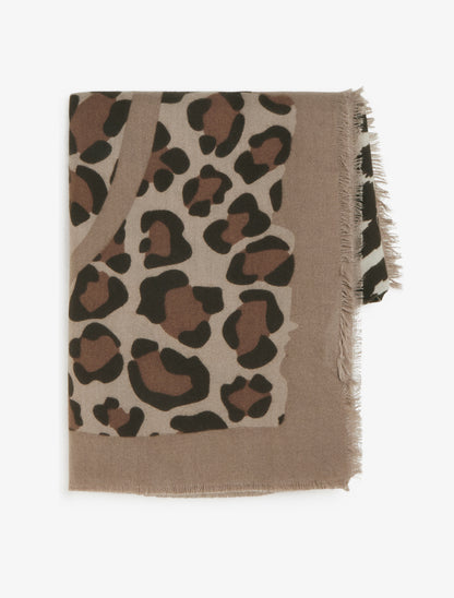 Echarpe rectangulaire à motif zèbre et léopard - Beige - 2