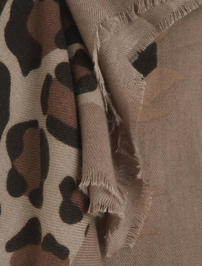Echarpe rectangulaire à motif zèbre et léopard - Beige - 3