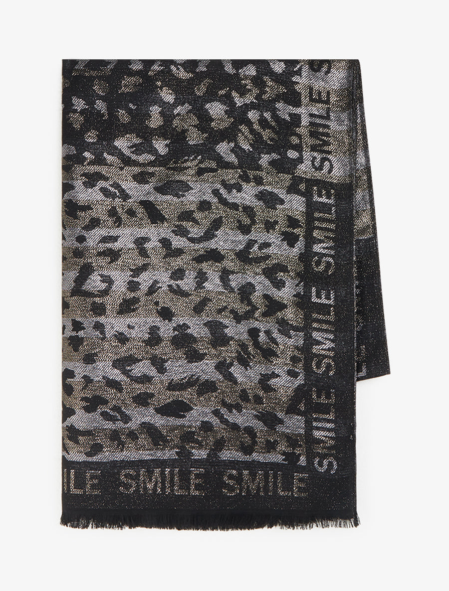 Echarpe rectangulaire irisée à motif léopard - Noir - 2