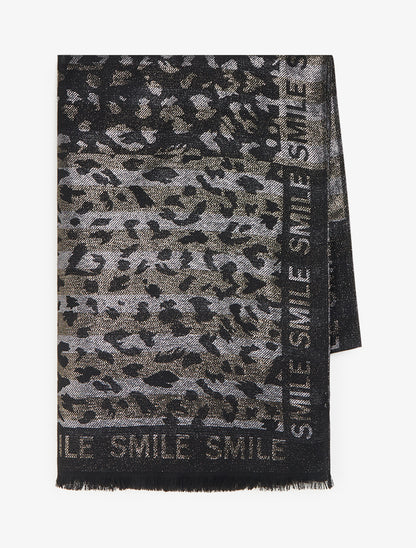 Echarpe rectangulaire irisée à motif léopard - Noir - 2