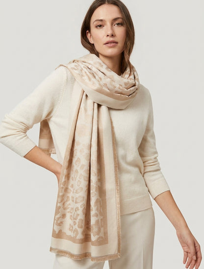 Rechthoekige satijnen sjaal met luipaardprint - Beige