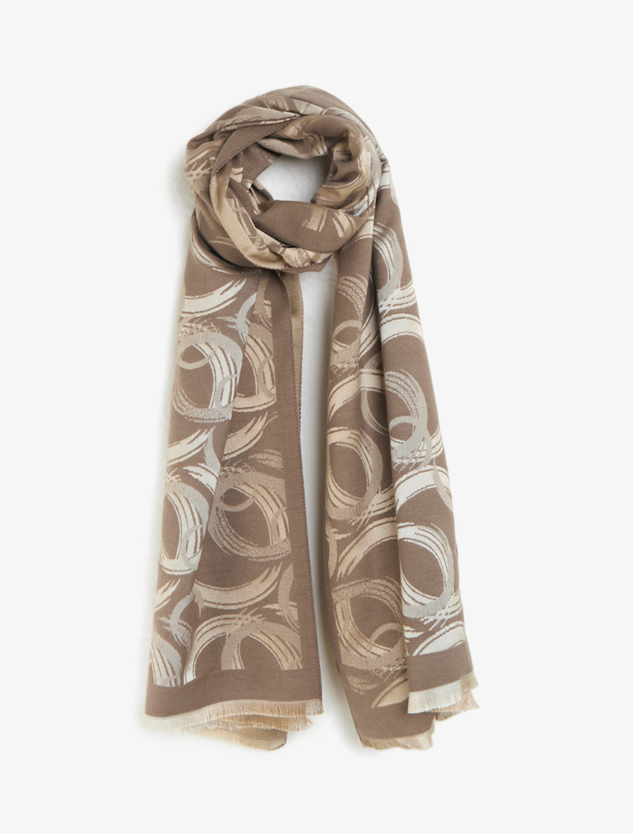 Echarpe rectangulaire à motif cercles et bords francs - Taupe - 1