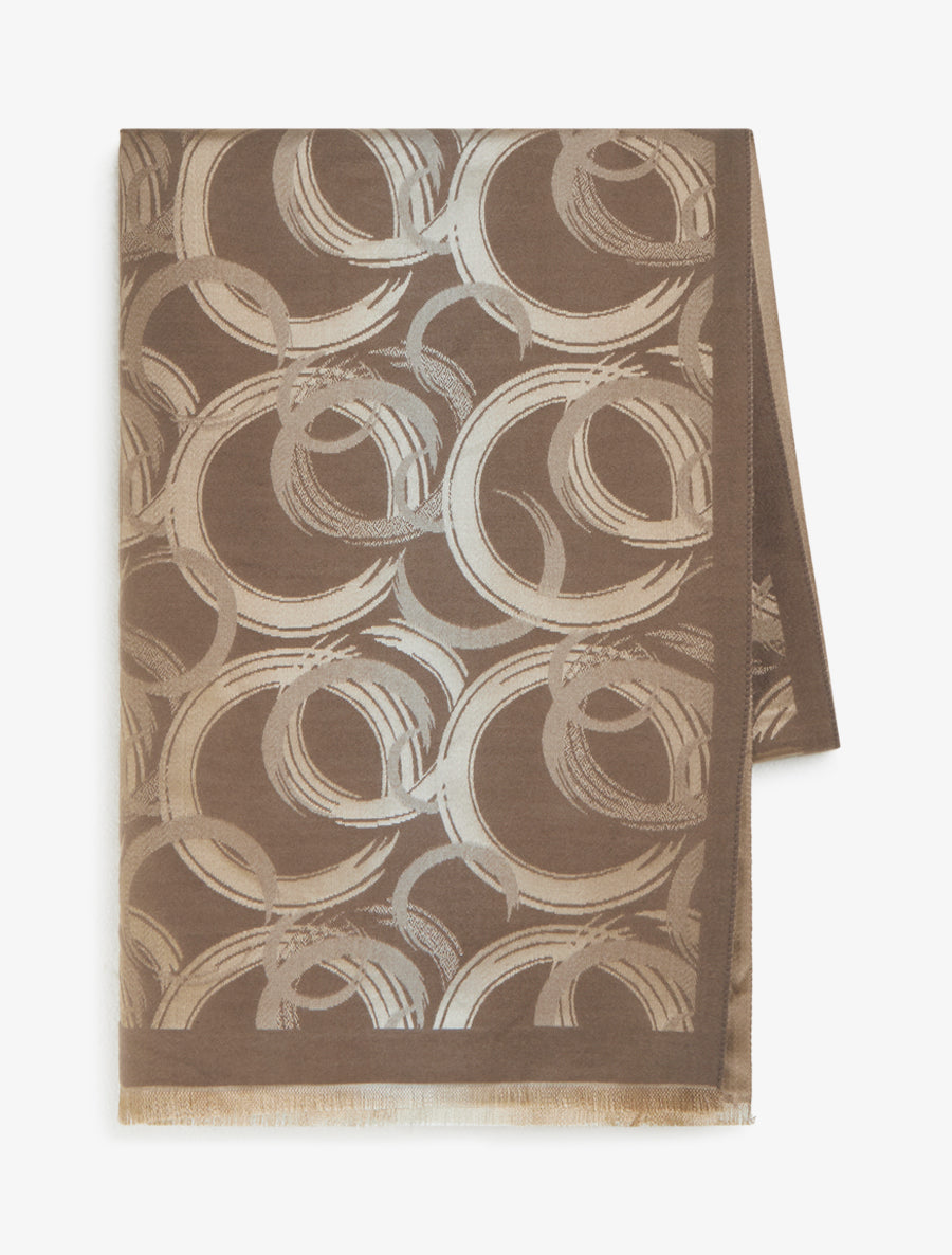 Echarpe rectangulaire à motif cercles et bords francs - Taupe - 2