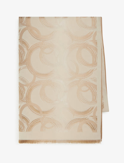 Echarpe rectangulaire à motif cercles et bords francs - Beige - 2