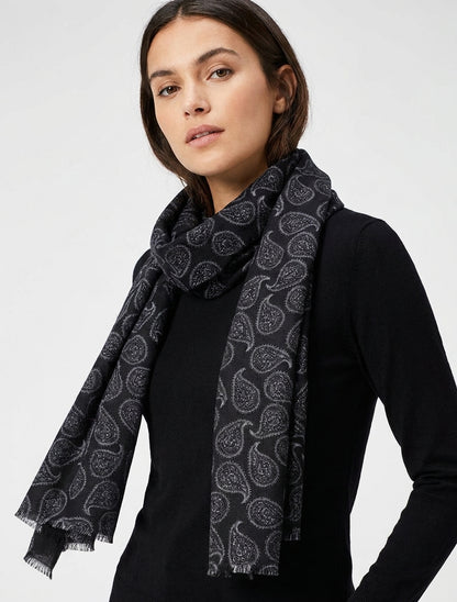 Sjaal van gemengde wol met paisleyprint - Zwart