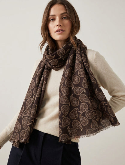 Sjaal van gemengde wol met paisleyprint - Bruin