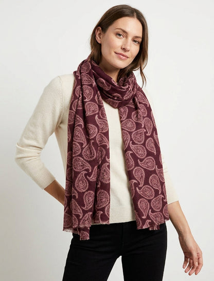 Sjaal van gemengde wol met paisleyprint - Bordeaux