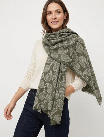 Sjaal van gemengde wol met paisleyprint - Kaki