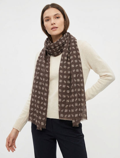 Sjaal met paisleyprint en rafelige randen - Bruin