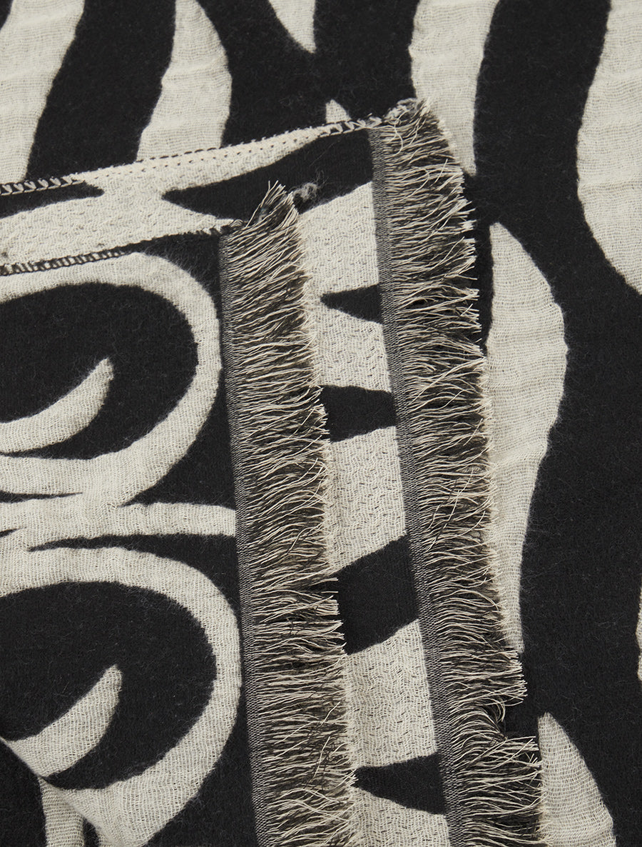 Echarpe en laine mélangée à pois et arabesques - Noir - 3