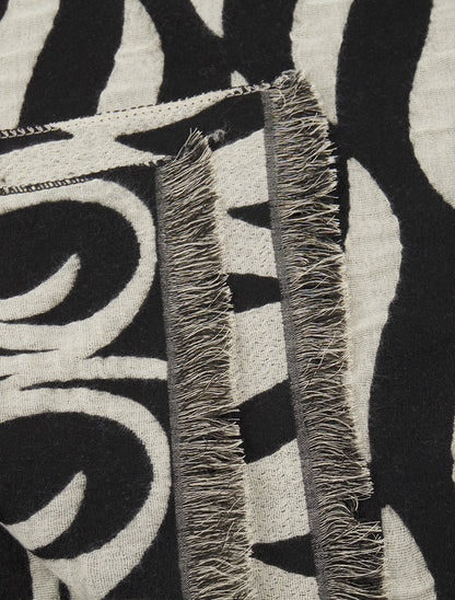 Echarpe en laine mélangée à pois et arabesques - Noir - 3