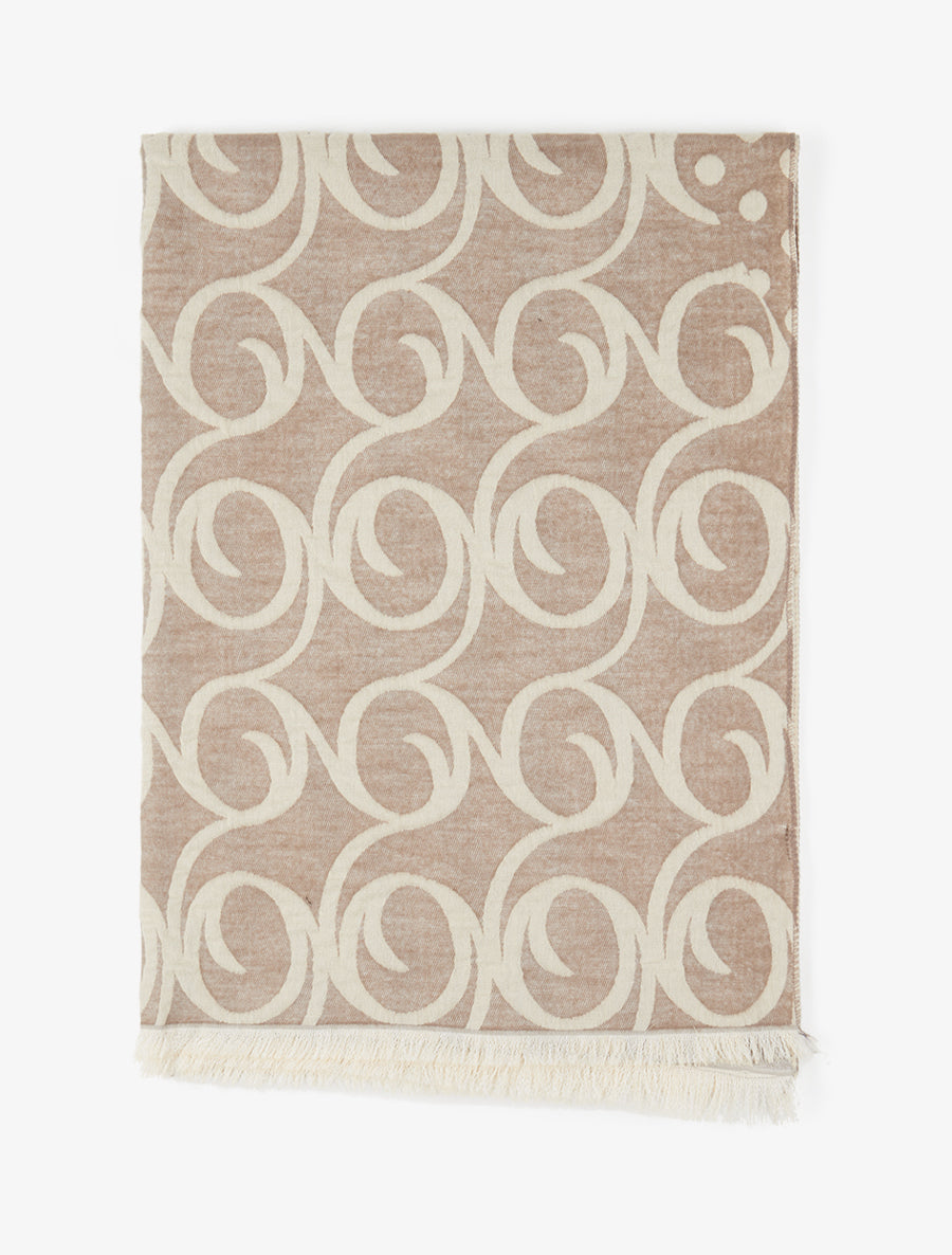 Echarpe en laine mélangée à pois et arabesques - Taupe - 2