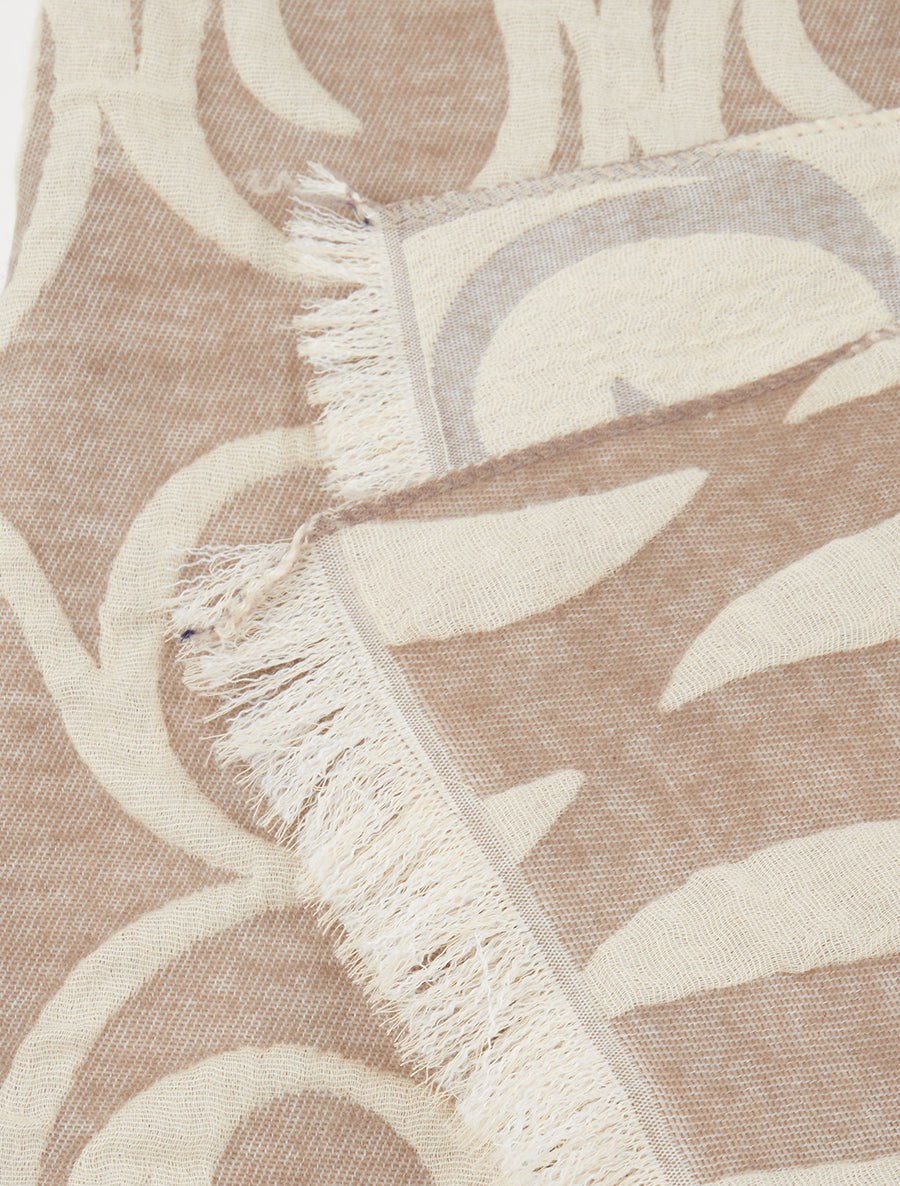Echarpe en laine mélangée à pois et arabesques - Taupe - 3