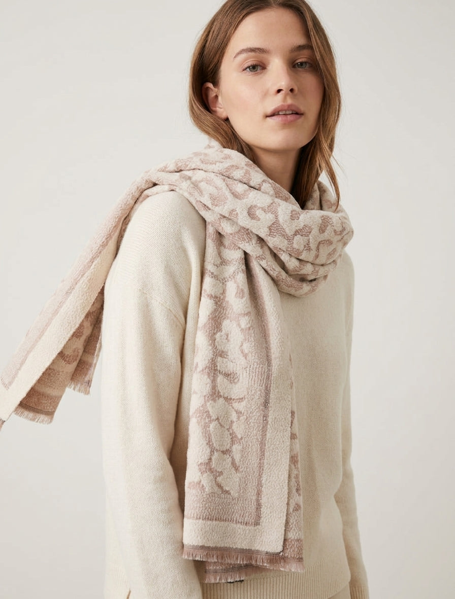 Gewatteerde sjaal met luipaardmotief - Beige