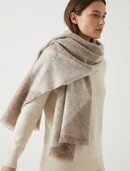 Sjaal van gemengde kasjmier met ruitprint - Beige