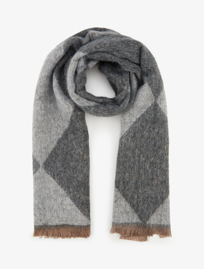Echarpe en cachemire mélangé imprimé losange - Gris - 1