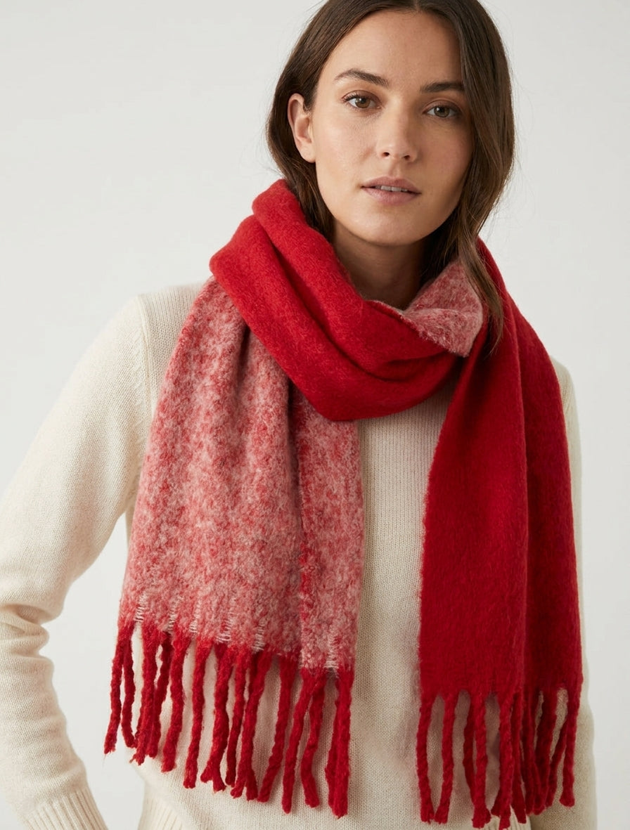 Sjaal van gemengde wol met franjes - Rood