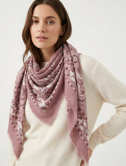 Paisley sjaal met rafelige randen - Oudroze