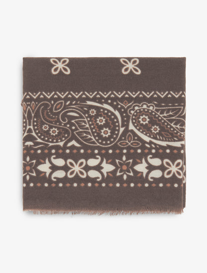 Foulard imprimé paisley à bords effilochés - Marron - 2