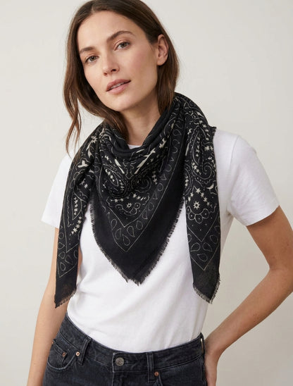 Paisley sjaal met rafelige randen - Zwart