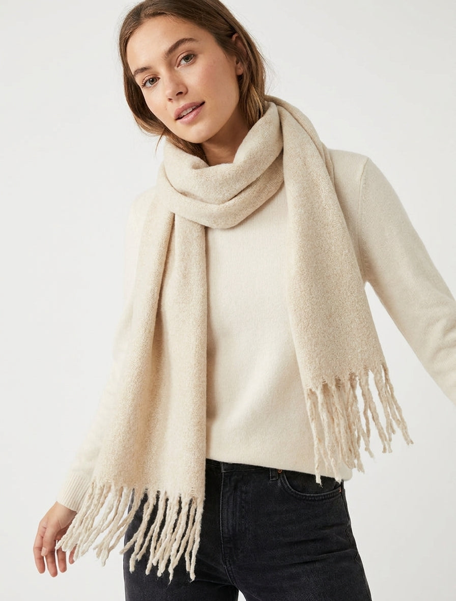 Effen sjaal met franjes - Beige