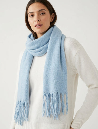 Effen sjaal met franjes - Lichtblauw