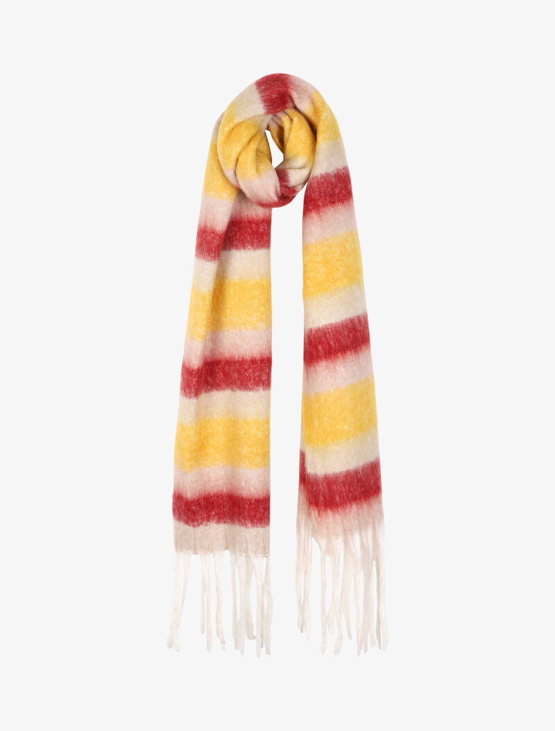 Echarpe duveteuse à rayures et franges - Jaune/rouge - 1