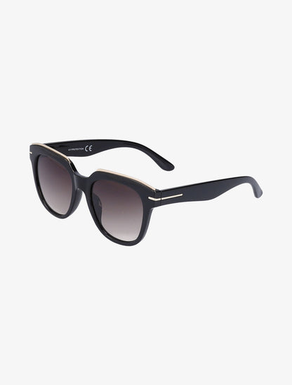 Lunettes ovales à monture détail doré - Noir - 1