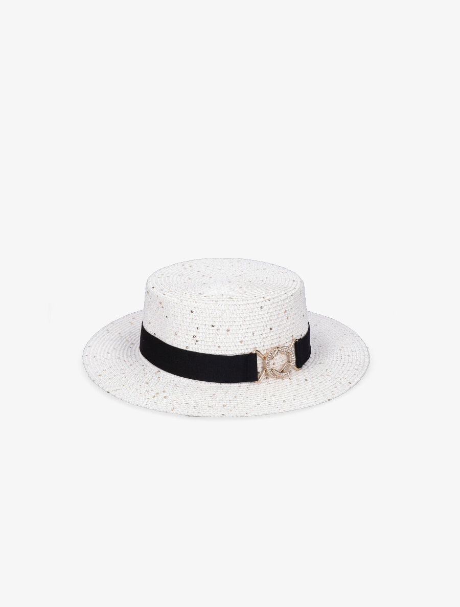 Canotier à sequins et galon bijou - Blanc - 3