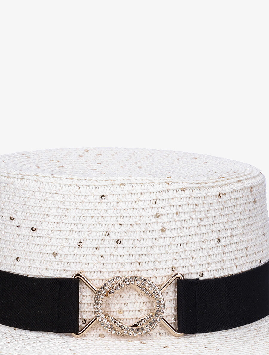 Canotier à sequins et galon bijou - Blanc - 2