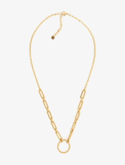 Collier à pendentif maille rectangles et anneau - Or - 3