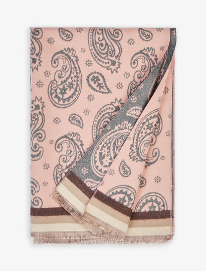 Echarpe en laine mélangée à imprimé cachemire - Rose - 2