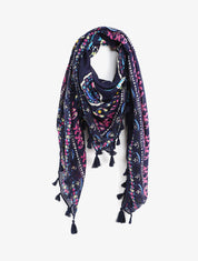 Foulard à imprimé cachemire et pampilles - Marine - 1