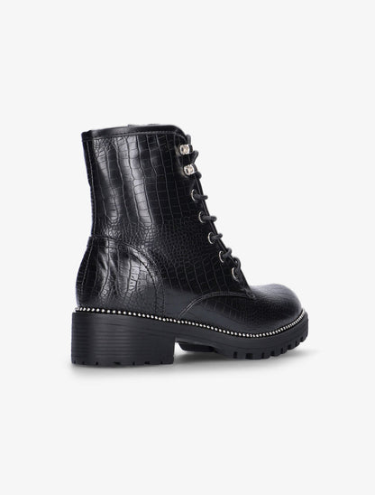 Boots effet croco intérieur fourré - Noir - 4