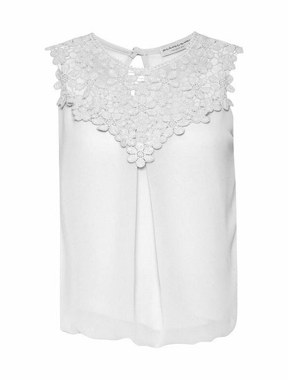 Top voile plastron dentelle - Blanc - 1