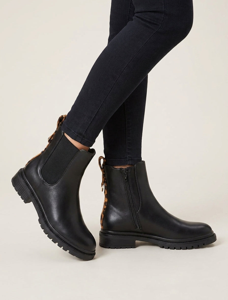 Chelsea boots met gestileerde hielversteviging - Zwart/luipaard