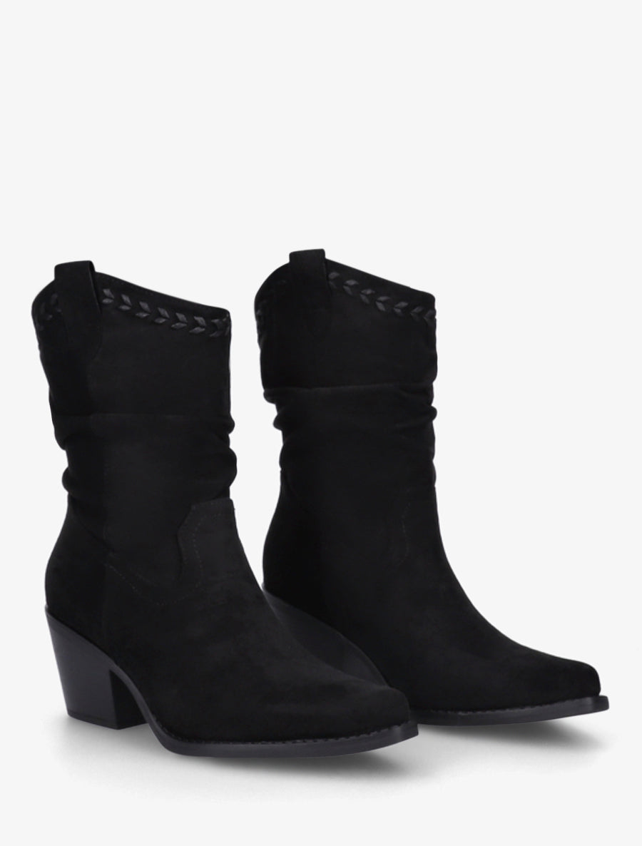 Bottines plissées en suédine - Noir - 4