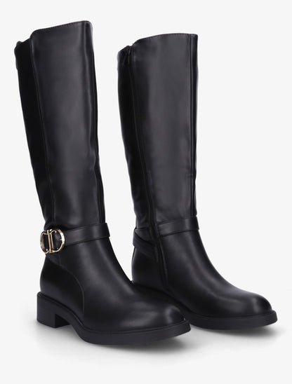 Bottes en simili à boucle et bouts ronds - Noir - 4