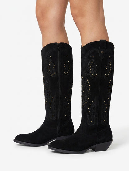 Suède laarzen in cowboy-stijl met studs - Zwart