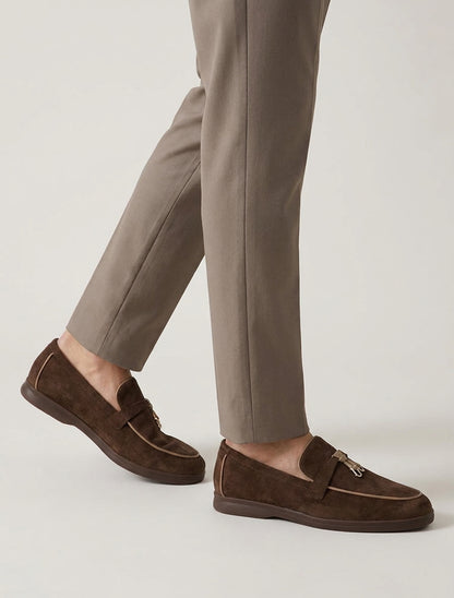 Suède loafers met decoratieve gesp - Bruin