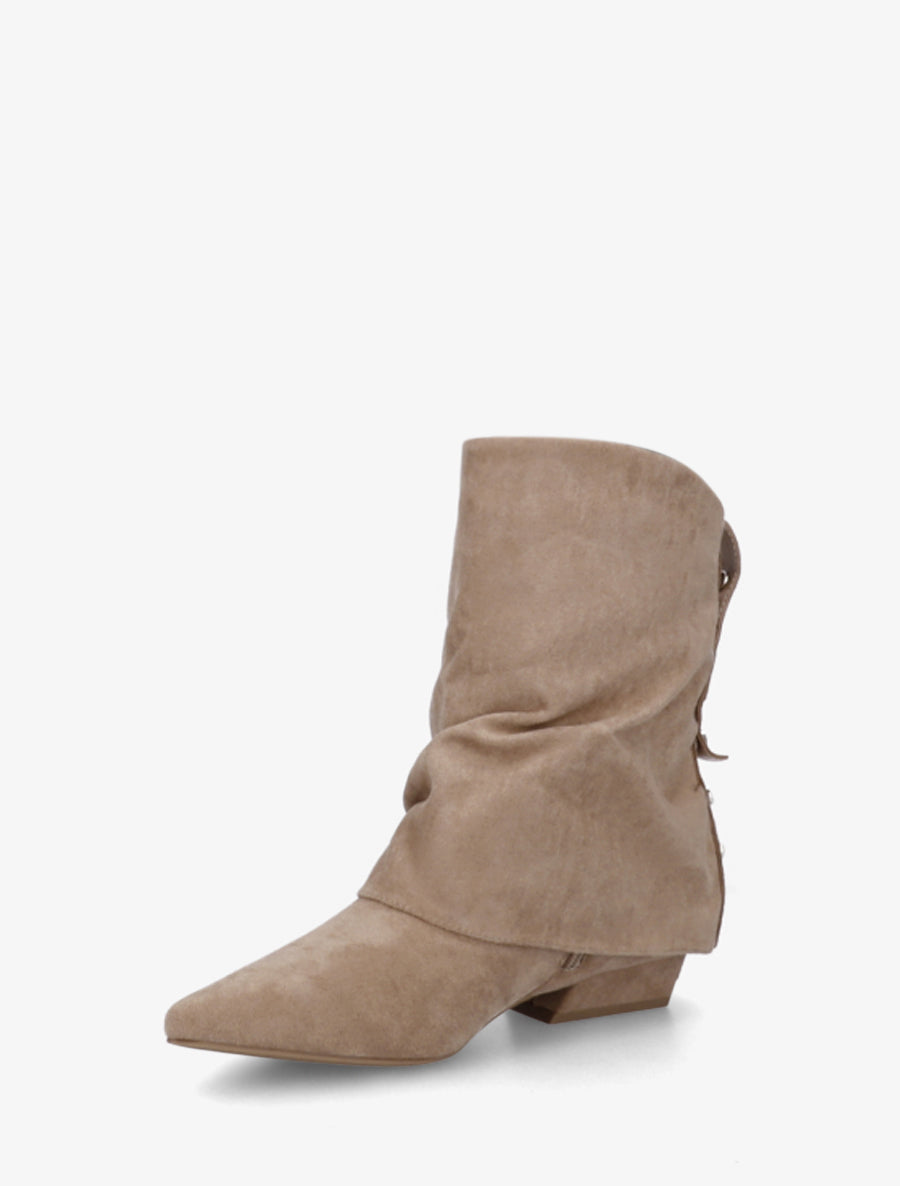 Bottines en suédine effet froncé à bouts pointus - Taupe - 3