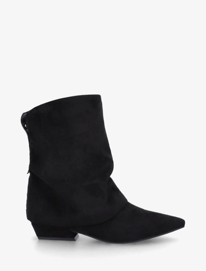 Bottines en suédine effet froncé à bouts pointus - Noir - 1