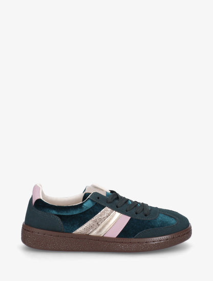 Sneakers à empiècement velours et semelle texturée - Vert sapin - 1