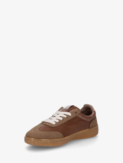 Sneakers à empiècement velours et semelle texturée - Marron - 3