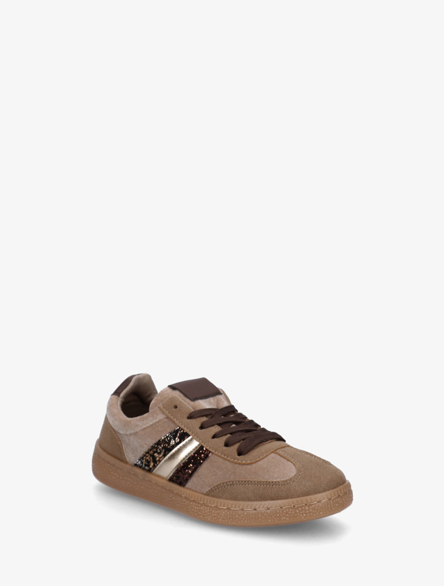 Sneakers à empiècement velours et semelle texturée - Taupe - 2