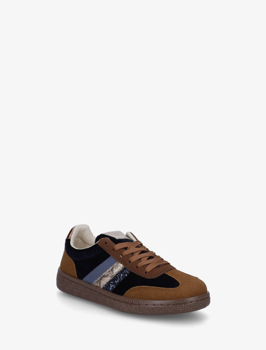 Sneakers à empiècement velours et semelle texturée - Marine - 2