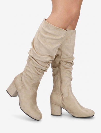 Gerimpelde laarzen van suèdine - Beige