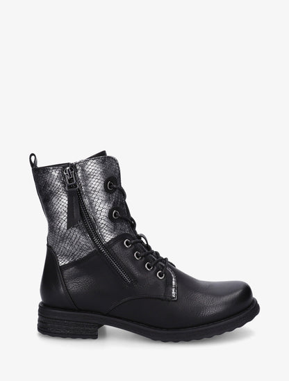 Bottines lacées à cheville effet python irisé - Noir - 1