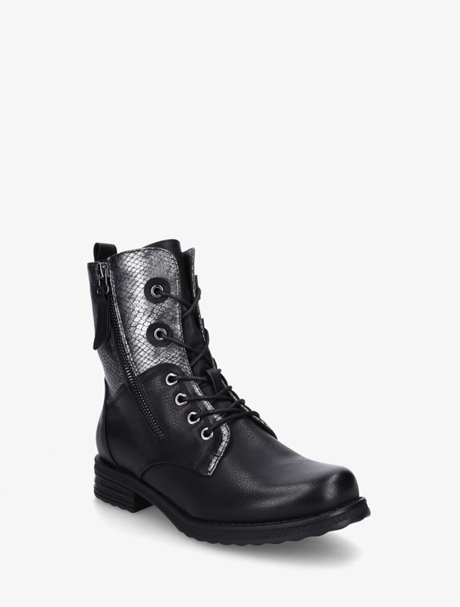 Bottines lacées à cheville effet python irisé - Noir - 2