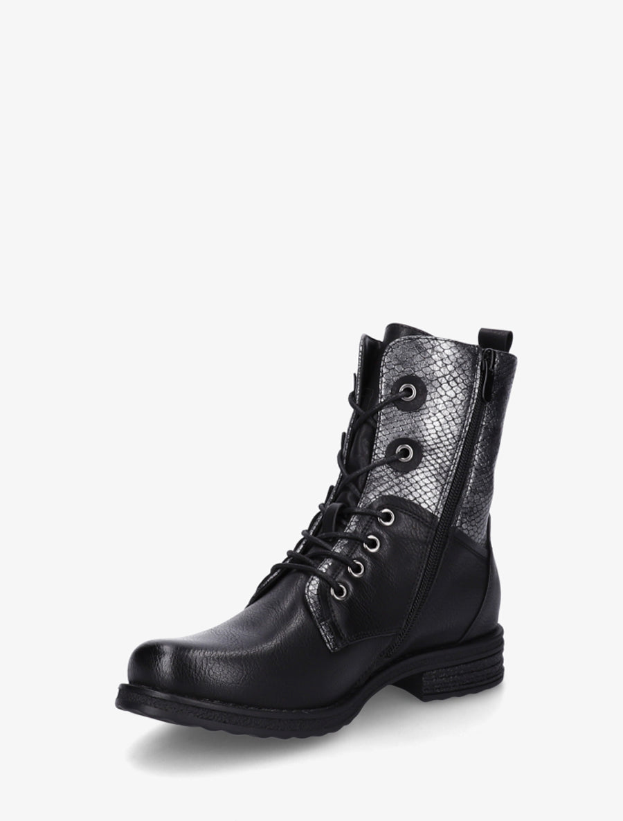 Bottines lacées à cheville effet python irisé - Noir - 3